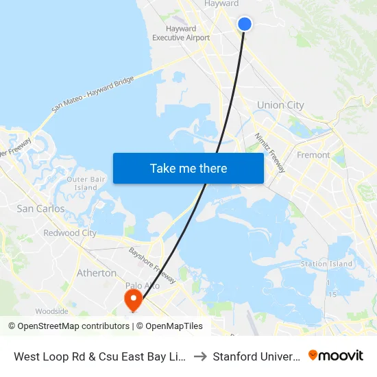 West Loop Rd & Csu East Bay Library to Stanford University map