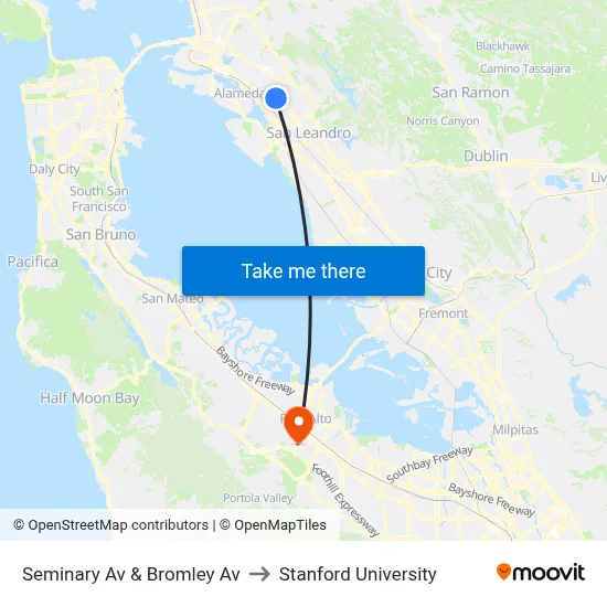 Seminary Av & Bromley Av to Stanford University map