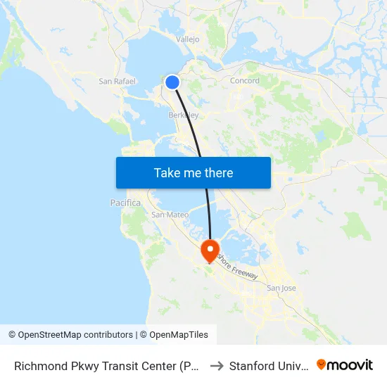 Richmond Pkwy Transit Center (Park & Ride) to Stanford University map