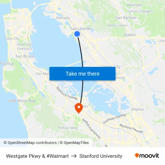 Westgate Pkwy & #Walmart to Stanford University map