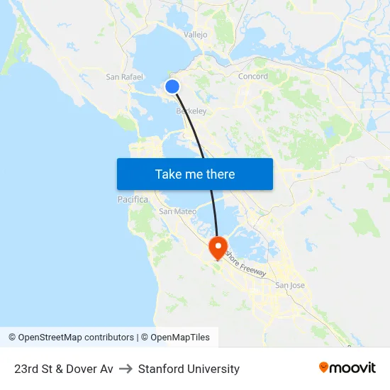 23rd St & Dover Av to Stanford University map