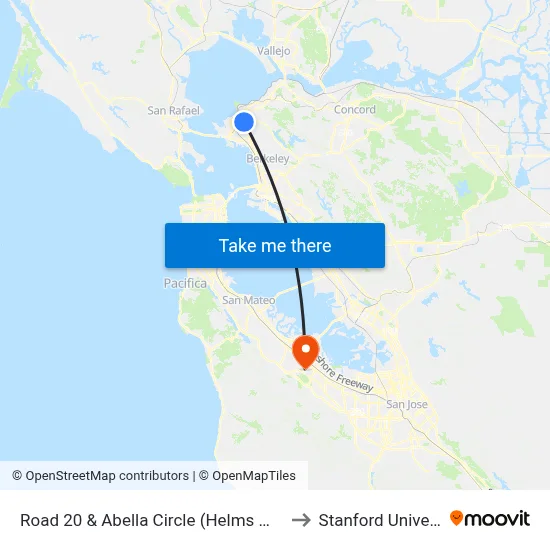 Road 20 & Abella Circle (Helms Mid Sch) to Stanford University map