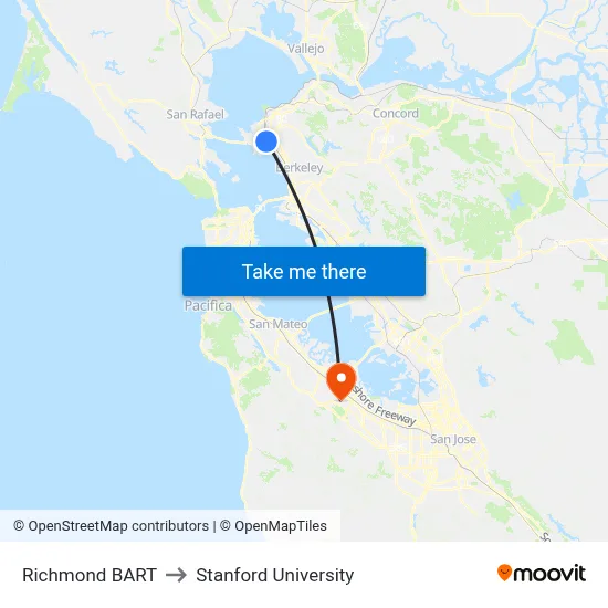 Richmond BART to Stanford University map