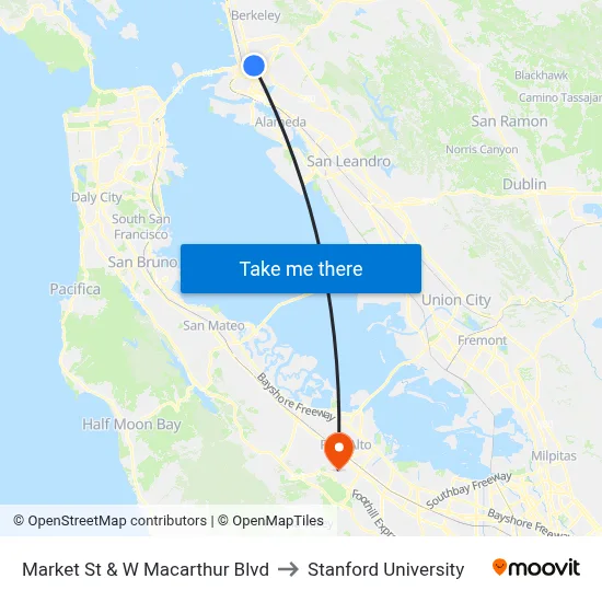 Market St & W Macarthur Blvd to Stanford University map