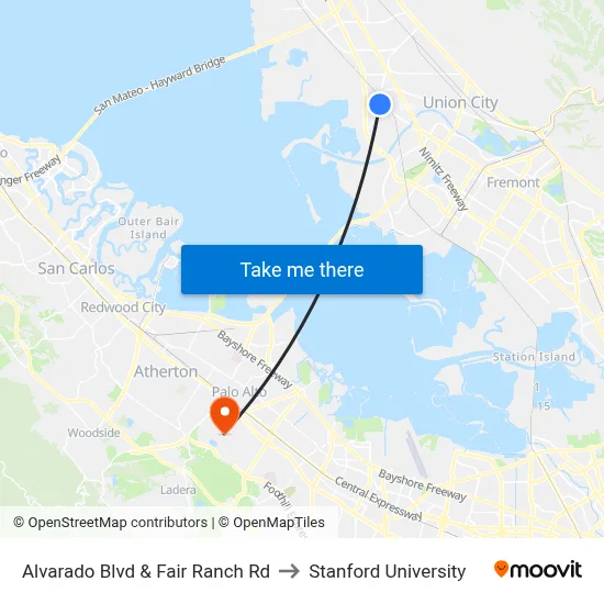 Alvarado Blvd & Fair Ranch Rd to Stanford University map