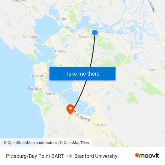 Pittsburg/Bay Point BART to Stanford University map