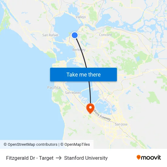 Fitzgerald Dr - Target to Stanford University map
