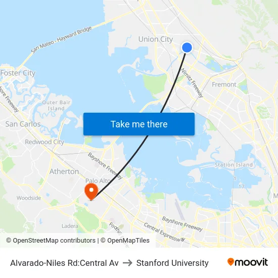 Alvarado-Niles Rd:Central Av to Stanford University map