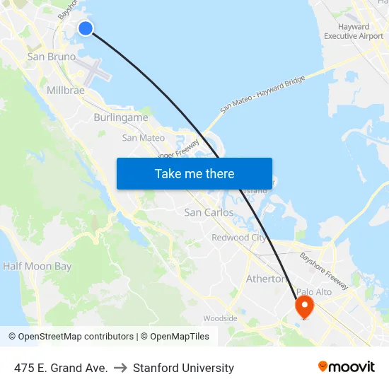 475 E. Grand Ave. to Stanford University map