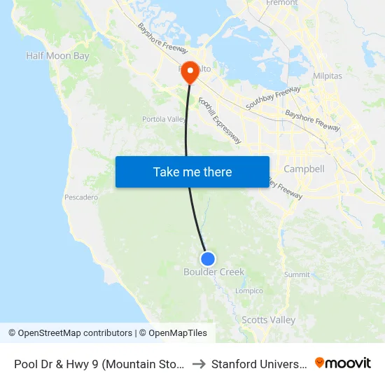 Pool Dr & Hwy 9 (Mountain Store) to Stanford University map