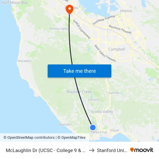 McLaughlin Dr (UCSC - College 9 & John R. Lewis) to Stanford University map