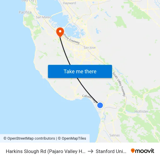 Harkins Slough Rd (Pajaro Valley High School) to Stanford University map