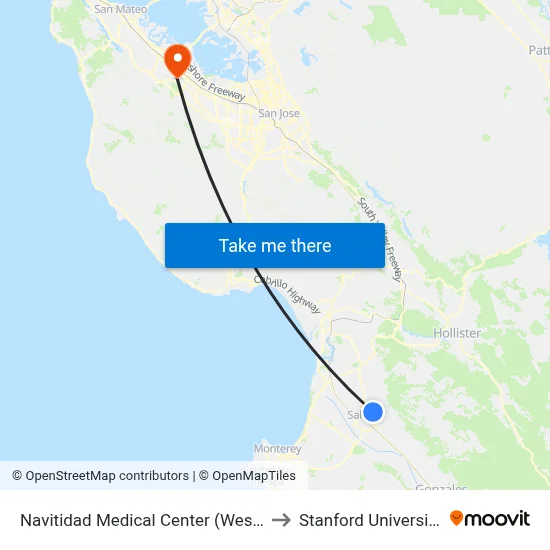 Navitidad Medical Center (West) to Stanford University map