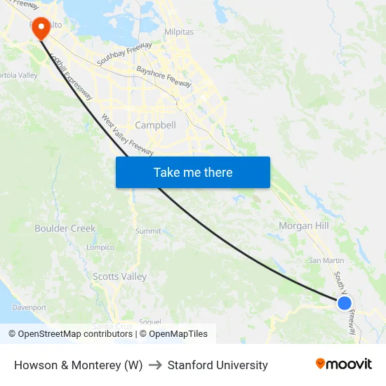 Howson & Monterey (W) to Stanford University map