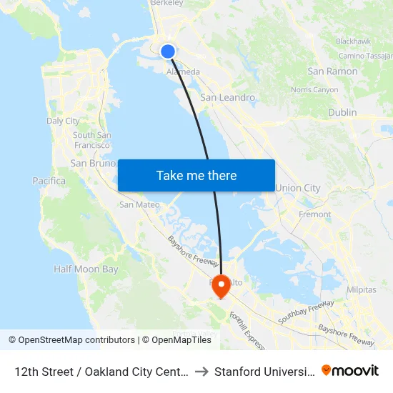 12th Street / Oakland City Center to Stanford University map