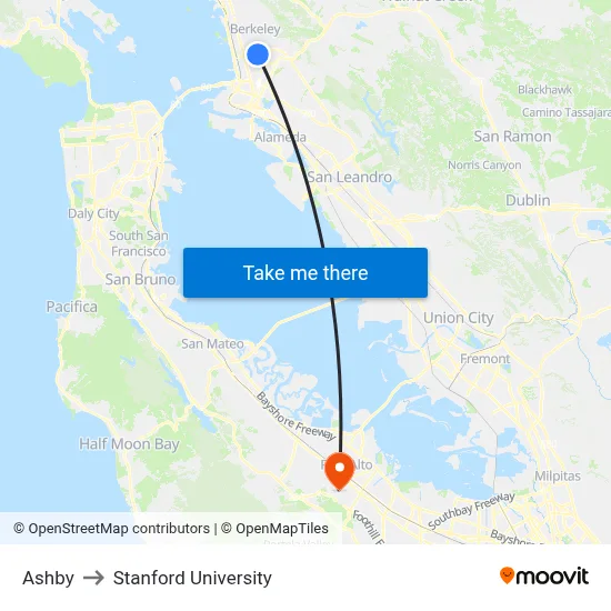 Ashby to Stanford University map