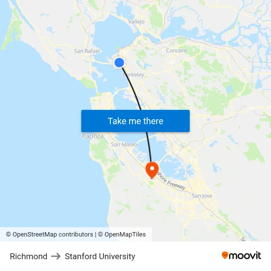 Richmond to Stanford University map