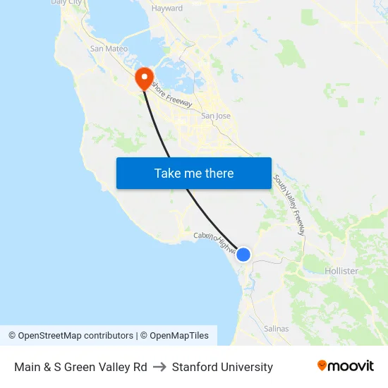 Main & S Green Valley Rd to Stanford University map