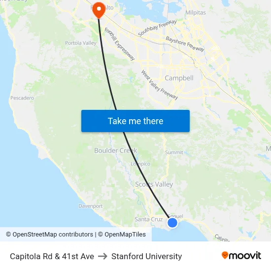 Capitola Rd & 41st Ave to Stanford University map