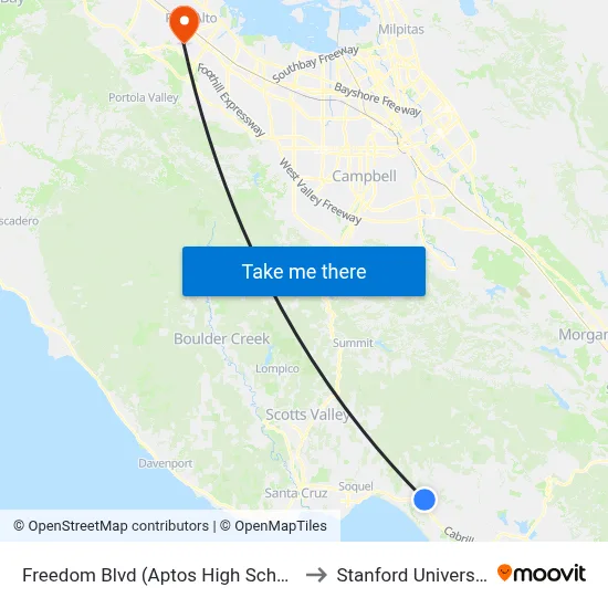 Freedom Blvd (Aptos High School) to Stanford University map