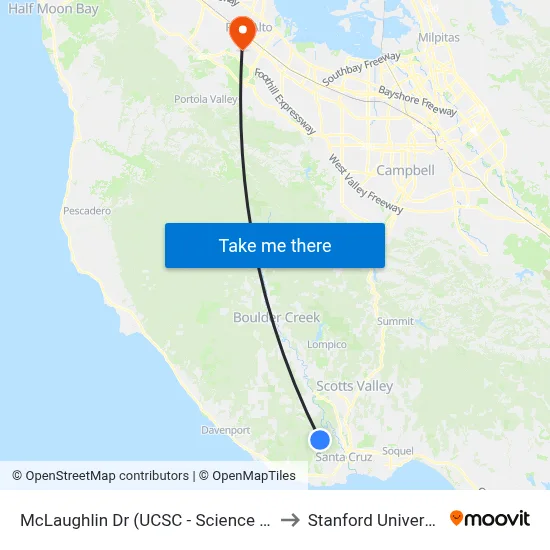 McLaughlin Dr (UCSC - Science Hill) to Stanford University map