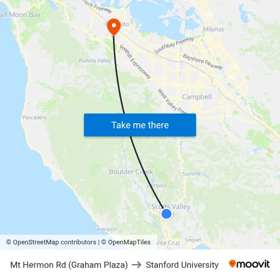 Mt Hermon Rd (Graham Plaza) to Stanford University map