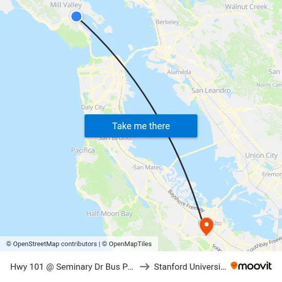 Hwy 101 @ Seminary Dr Bus Pad to Stanford University map