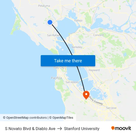 S Novato Blvd & Diablo Ave to Stanford University map