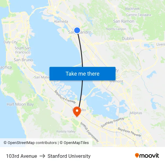 103rd Avenue to Stanford University map