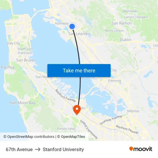67th Avenue to Stanford University map