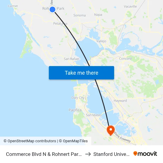 Commerce Blvd N & Rohnert Park Expy to Stanford University map