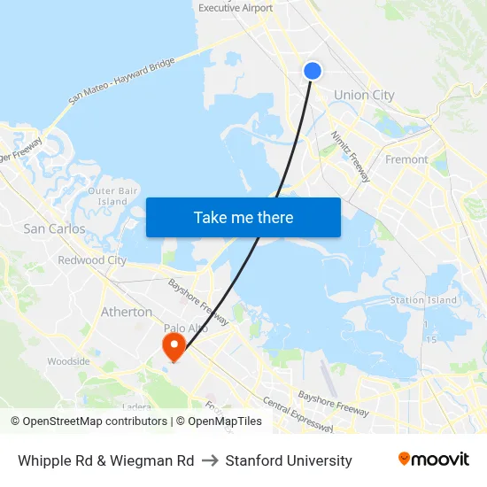 Whipple Rd & Wiegman Rd to Stanford University map
