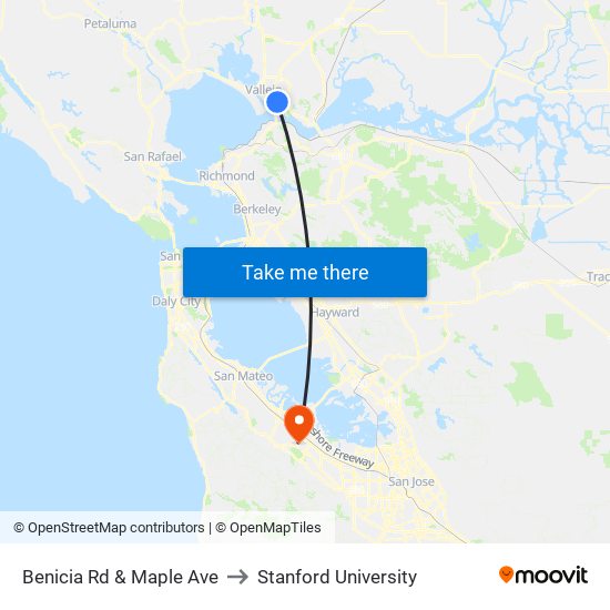 Benicia Rd & Maple Ave to Stanford University map
