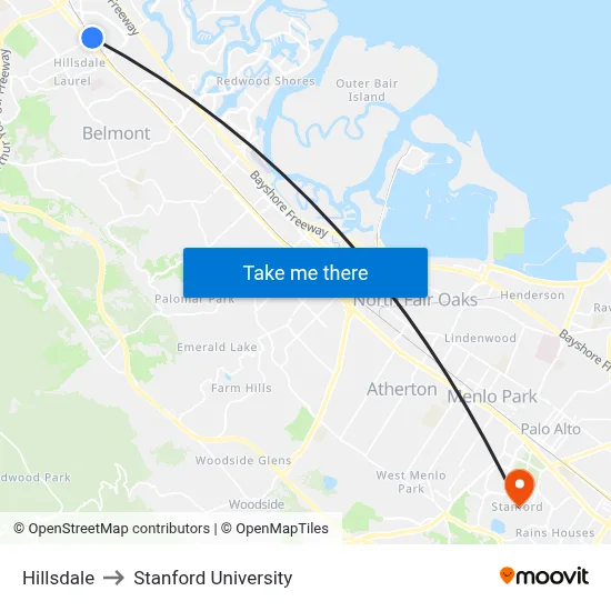 Hillsdale to Stanford University map