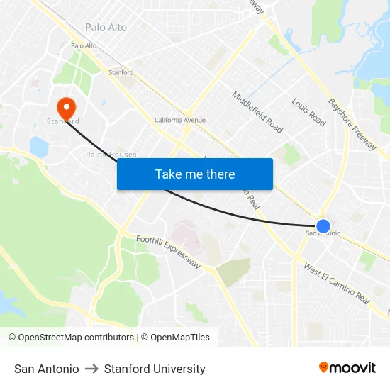 San Antonio to Stanford University map
