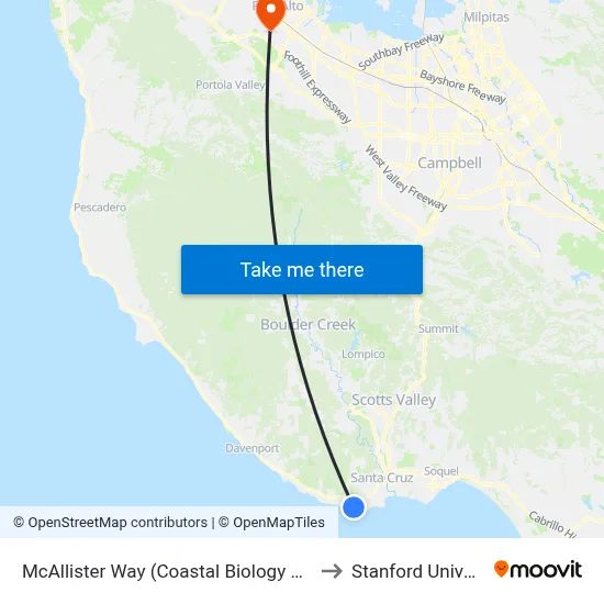 McAllister Way (Coastal Biology Building) to Stanford University map