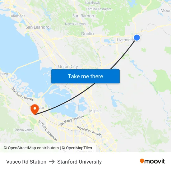 Vasco Rd Station to Stanford University map