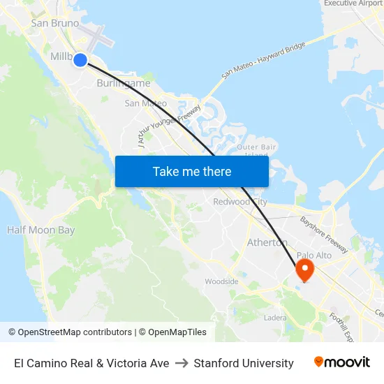 El Camino Real & Victoria Ave to Stanford University map