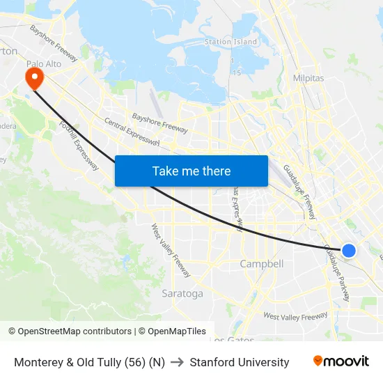 Monterey & Old Tully (56) (N) to Stanford University map