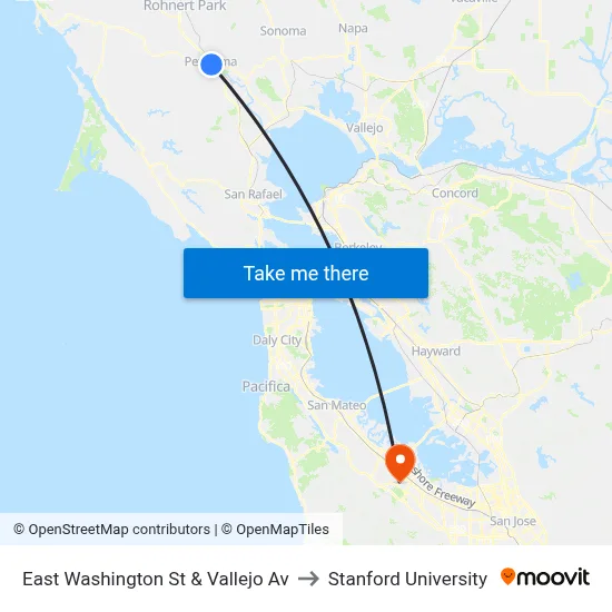 East Washington St & Vallejo Av to Stanford University map