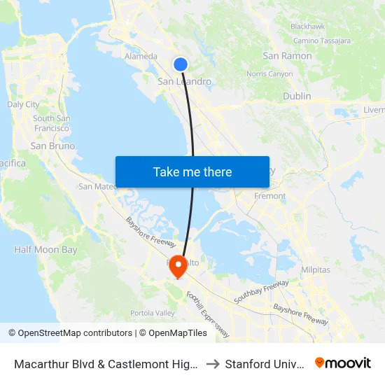 Macarthur Blvd & Castlemont High School to Stanford University map