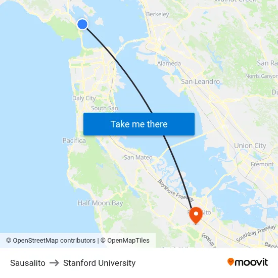 Sausalito to Stanford University map