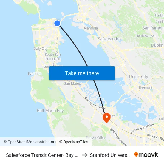 Salesforce Transit Center- Bay 37 to Stanford University map