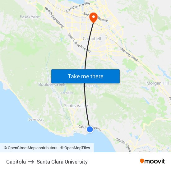Capitola to Santa Clara University map