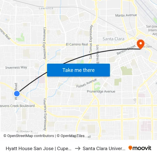 Hyatt House San Jose | Cupertino to Santa Clara University map