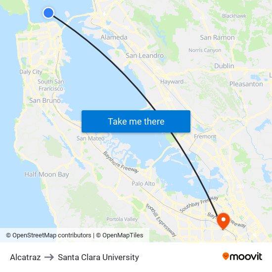 Alcatraz to Santa Clara University map