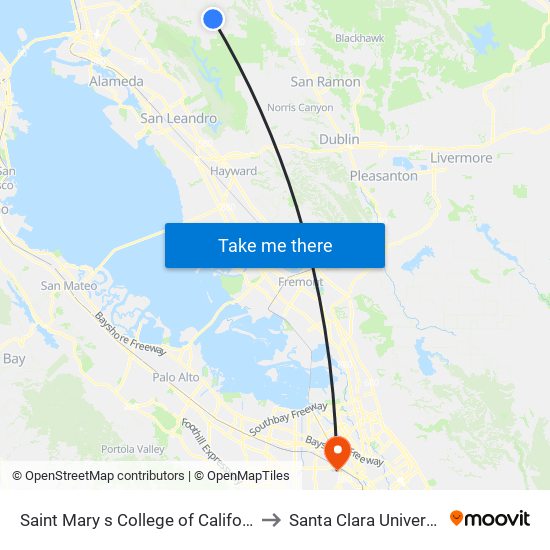 Saint Mary s College of California to Santa Clara University map