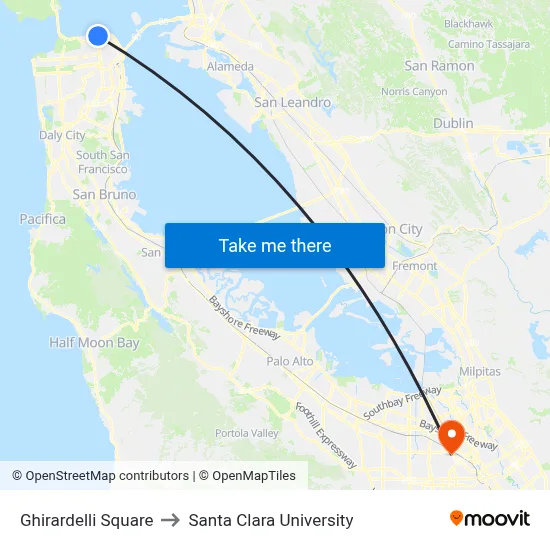Ghirardelli Square to Santa Clara University map