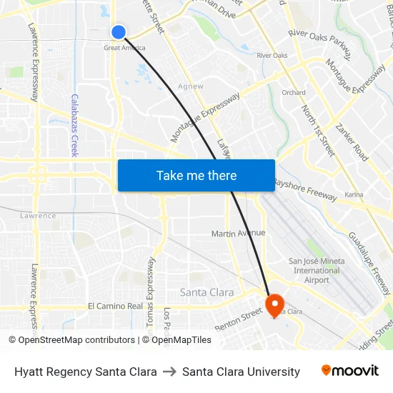 Hyatt Regency Santa Clara to Santa Clara University map