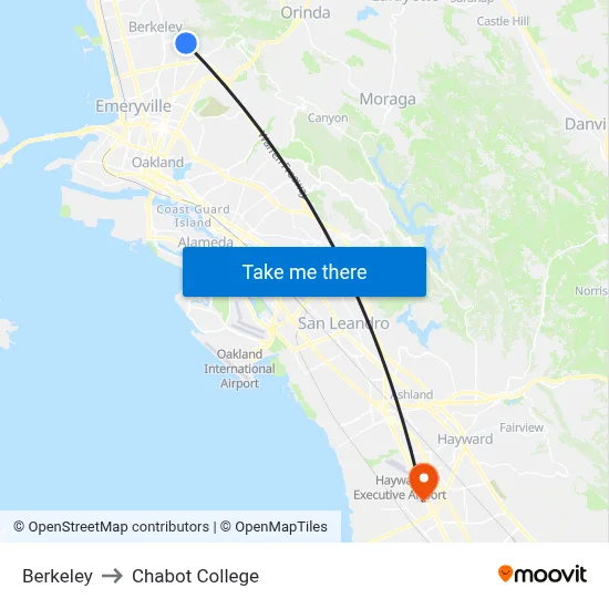 Berkeley to Chabot College map